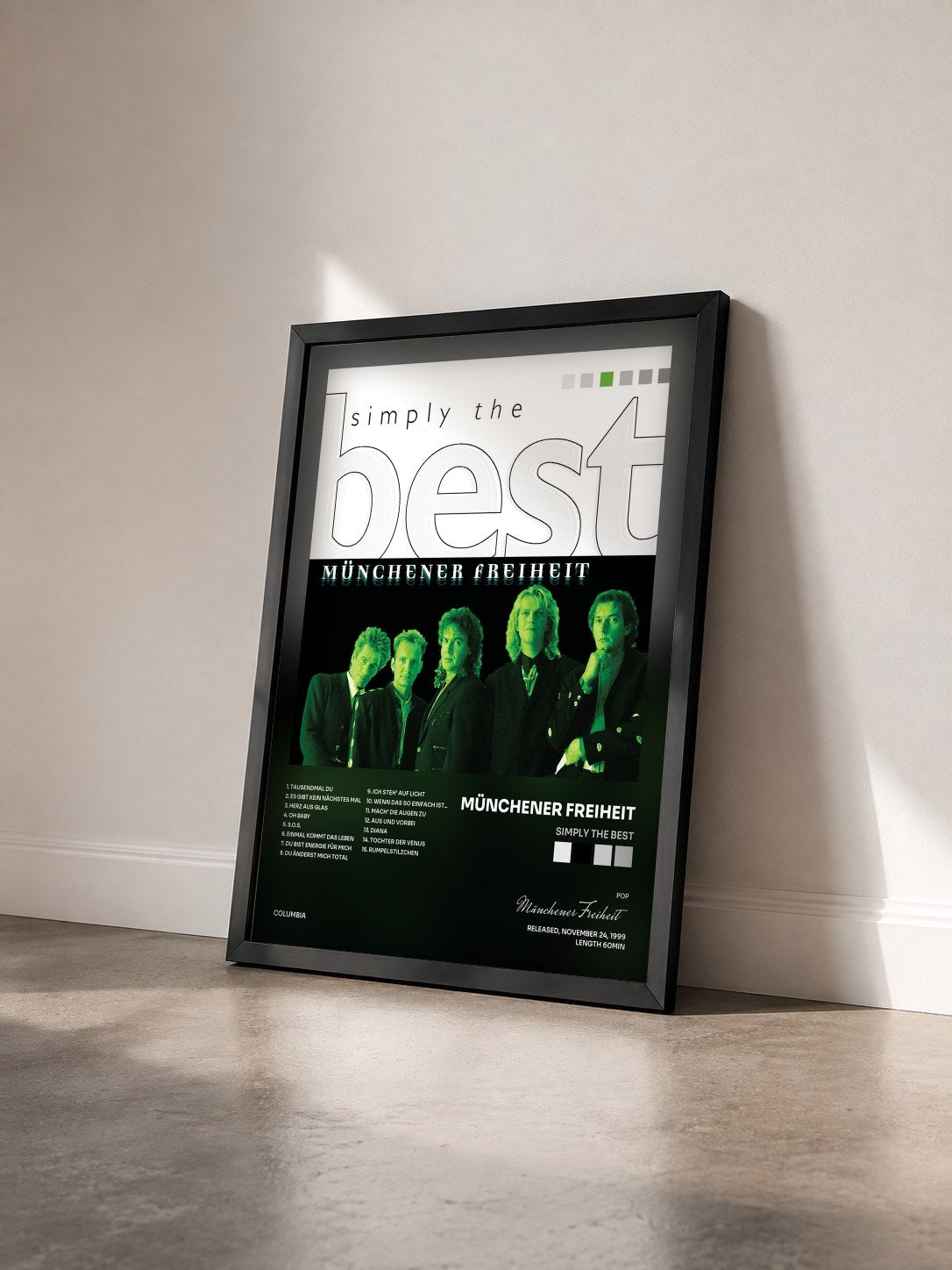 #noir Tableau de l'album Simply The Best de Münchener Freiheit vu de trois quarts, cadre noir