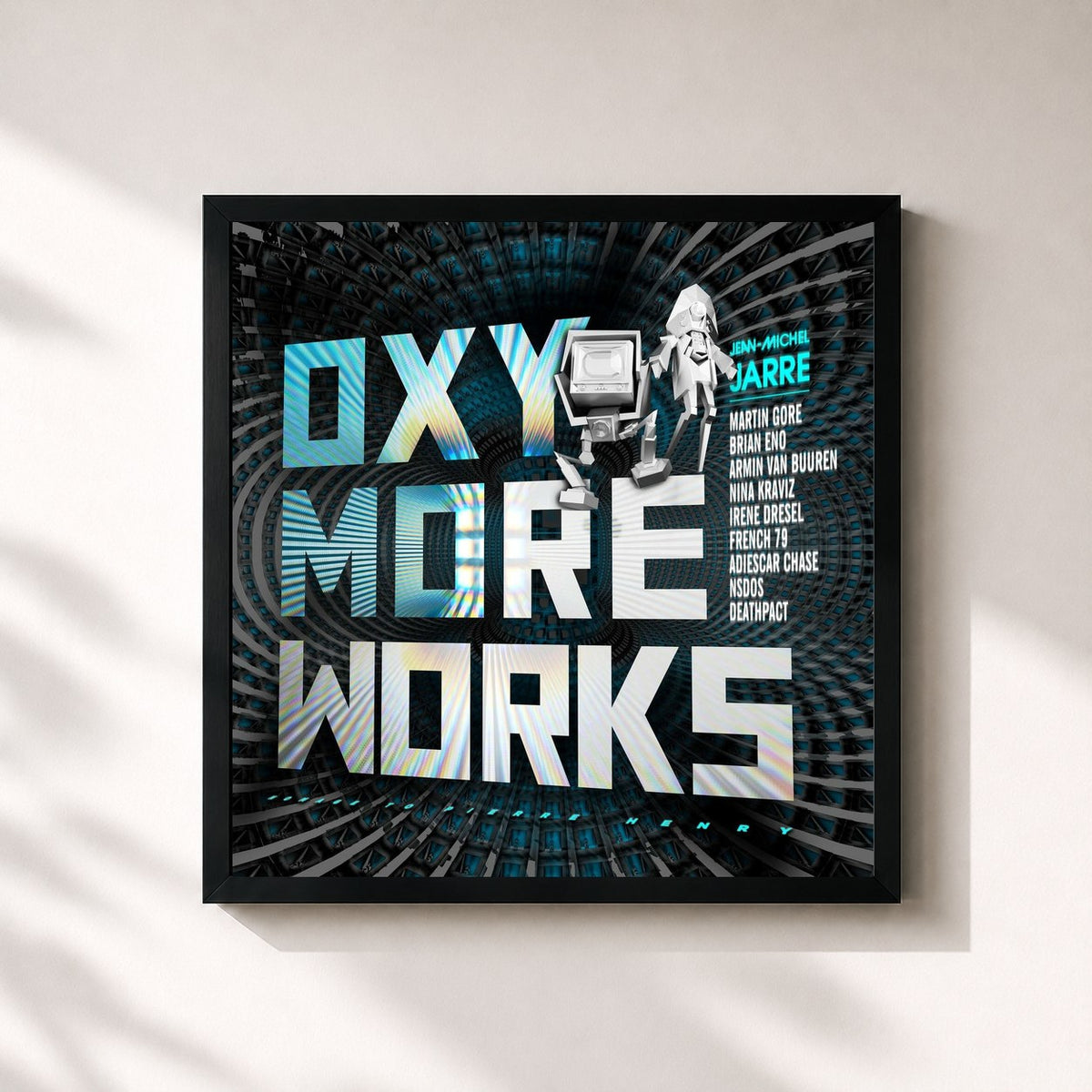 #noir Tableau carré de l'album OXYMOREWORKS de Jean-Michel Jarre, cadre noir 32x32 cm