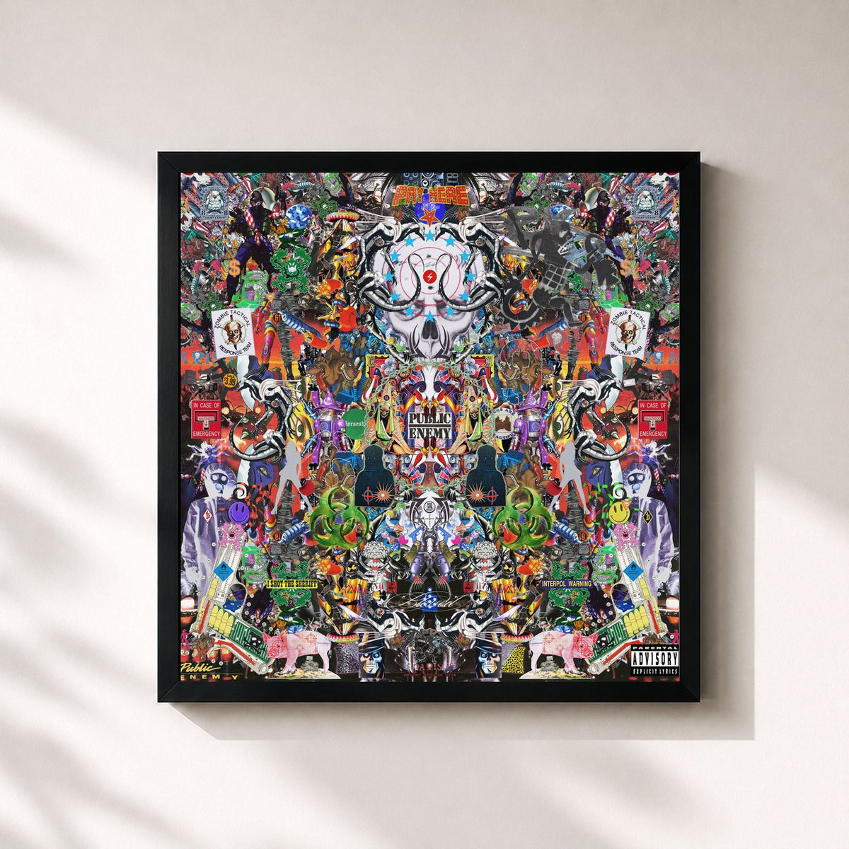 #noir Tableau carré de l'album PUBLIC ENEMY de Hamza, cadre noir 32x32 cm