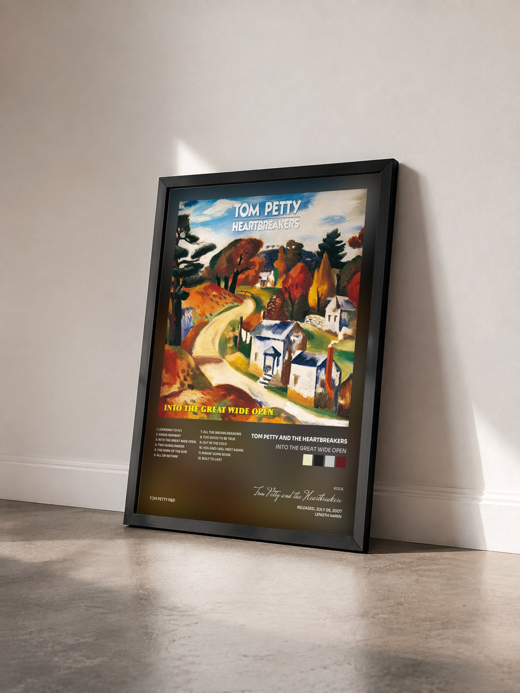 #noir Tableau de l'album Into The Great Wide Open de Tom Petty and the Heartbreakers vu de trois quarts, cadre noir