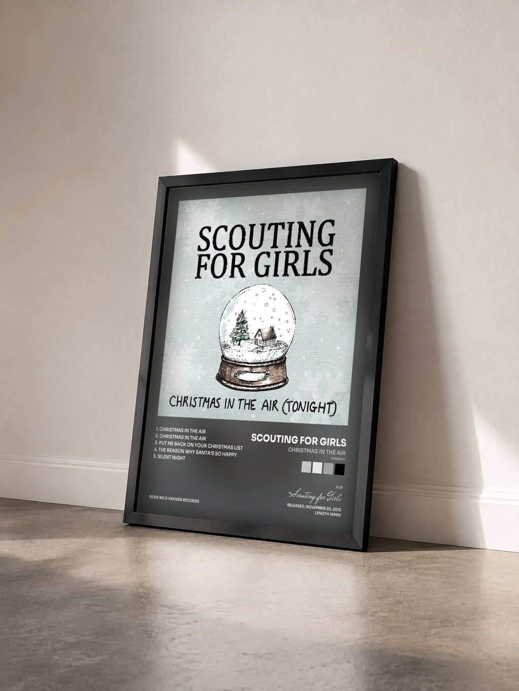 #noir Tableau de l'album Christmas in the Air (Tonight) de Scouting for Girls vu de trois quarts, cadre noir