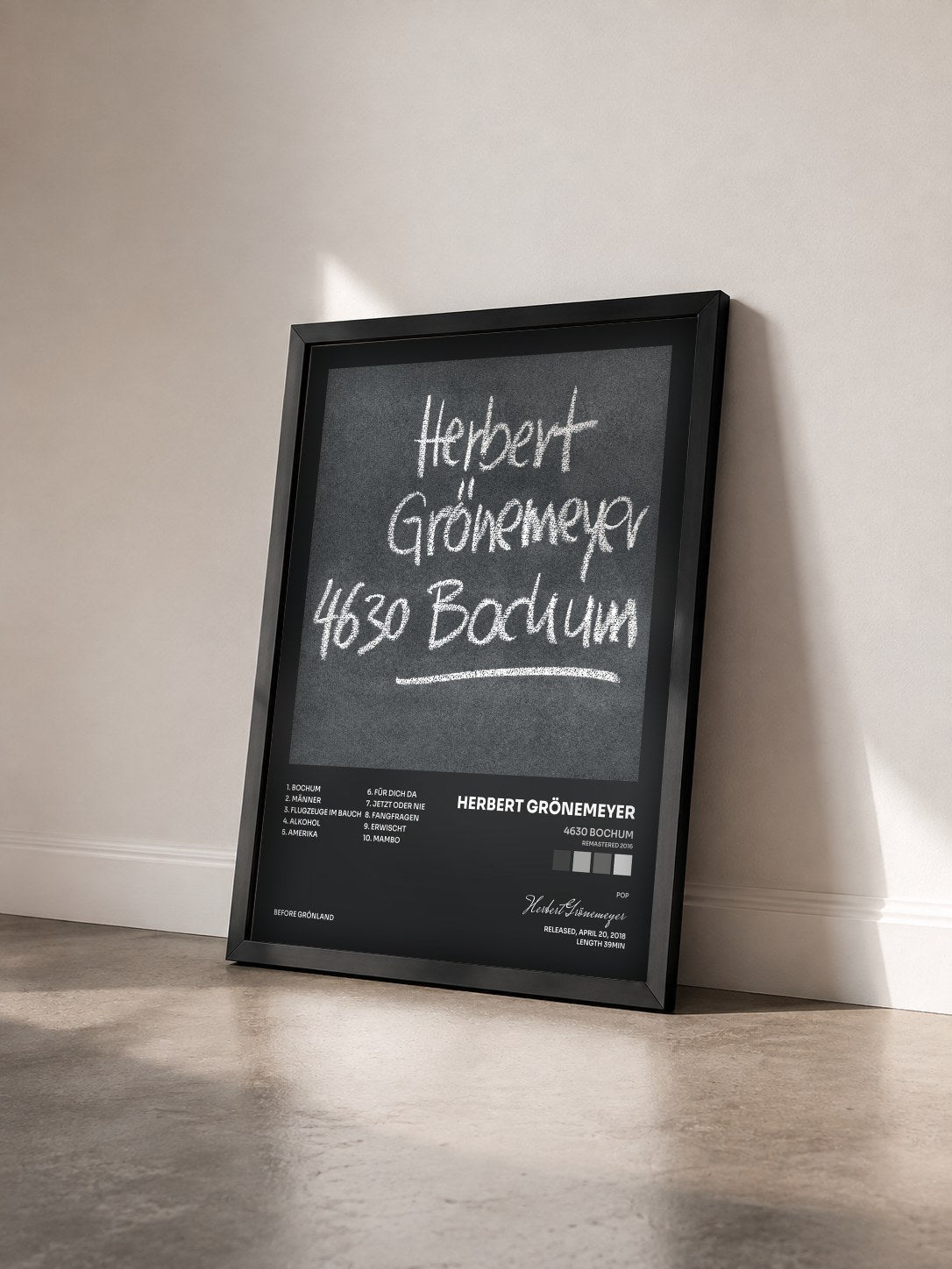 #noir Tableau de l'album 4630 Bochum (Remastered 2016) de Herbert Grönemeyer vu de trois quarts, cadre noir