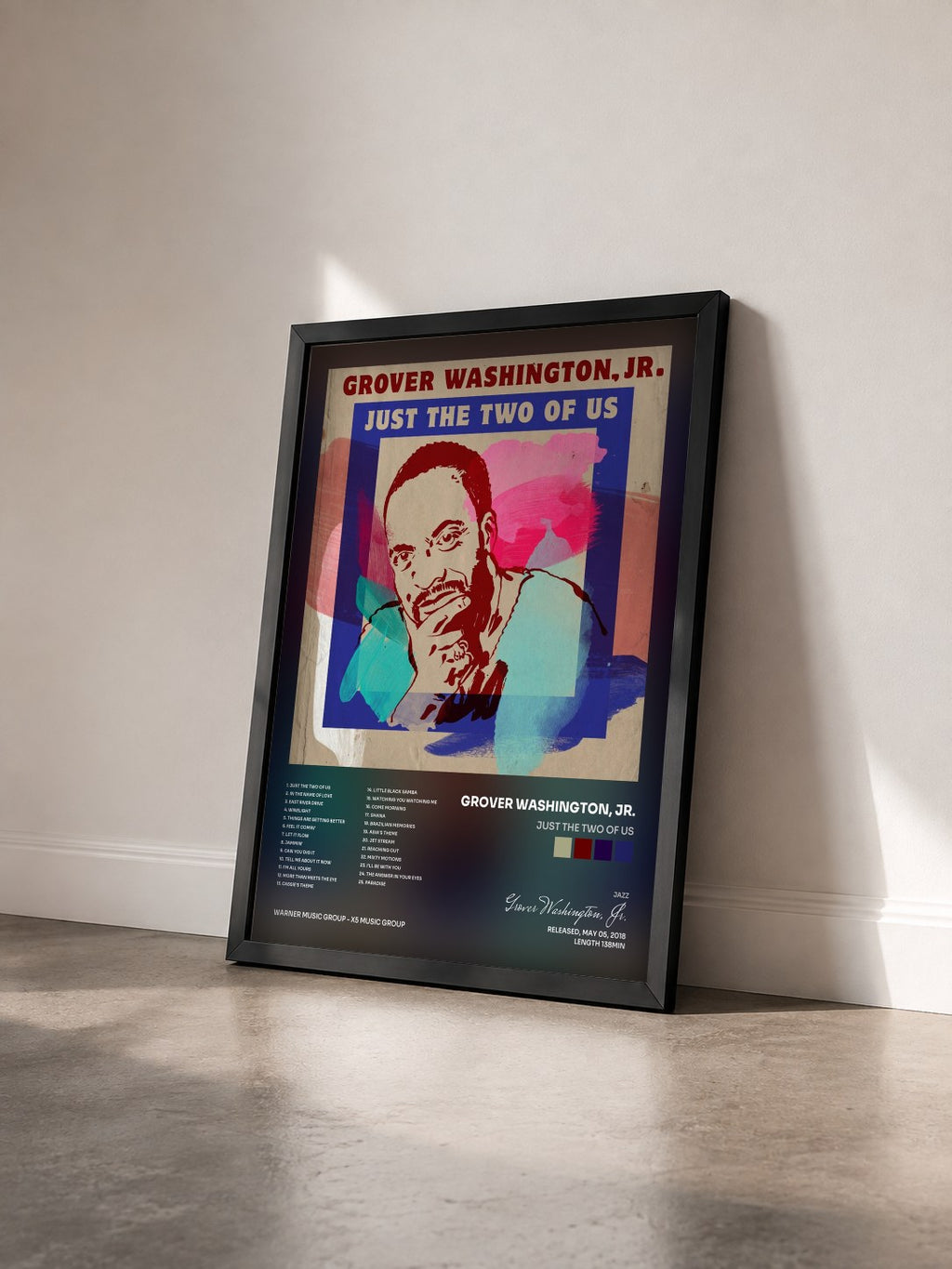 #noir Tableau de l'album Just the Two of Us de Grover Washington, Jr. vu de trois quarts, cadre noir