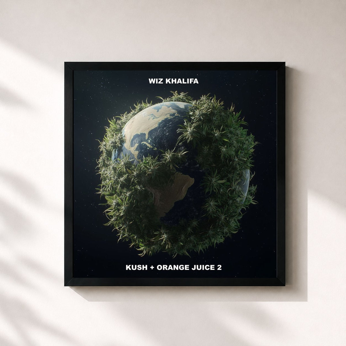 #noir Tableau carré de l'album Kush + Orange Juice 2 de Wiz Khalifa, cadre noir 32x32 cm