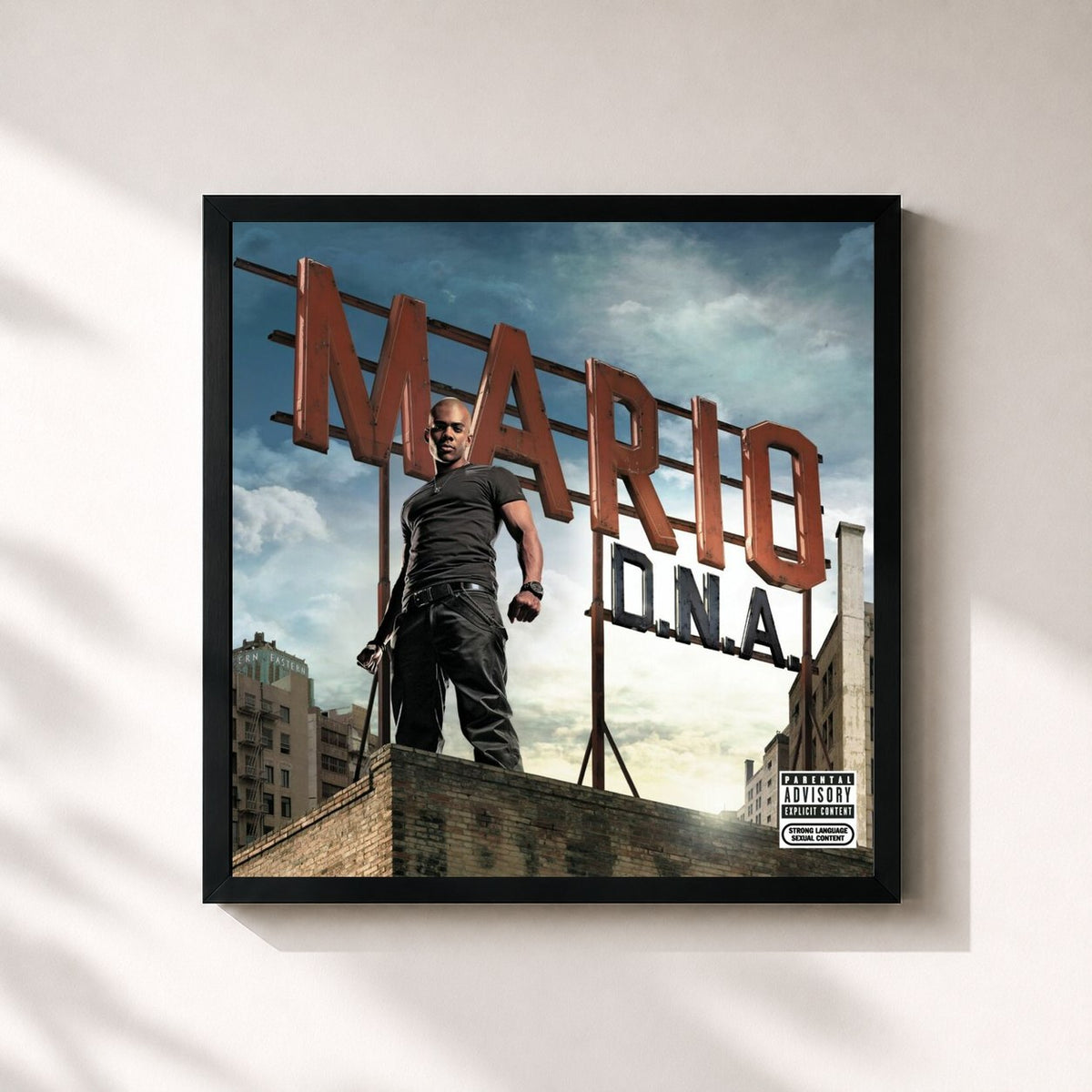 #noir Tableau carré de l'album D.N.A. de Mario, cadre noir 32x32 cm