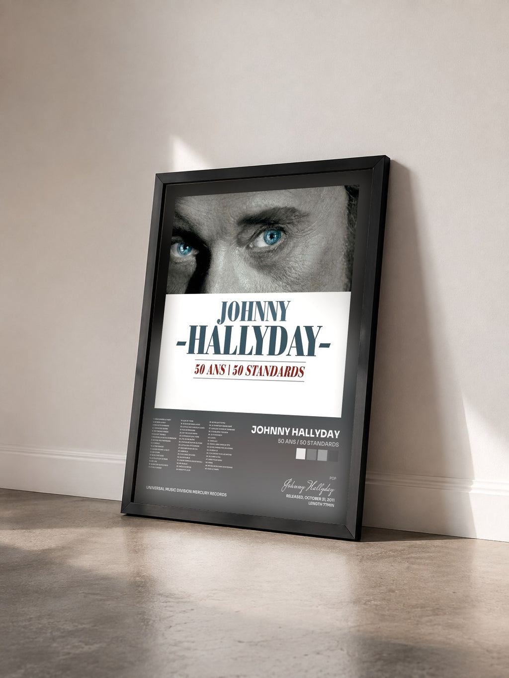 #noir Tableau de l'album 50 Ans / 50 Standards de Johnny Hallyday vu de trois quarts, cadre noir