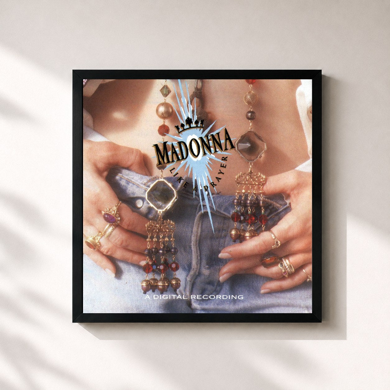 #noir Tableau carré de l'album Like a Prayer de Madonna, cadre noir 32x32 cm