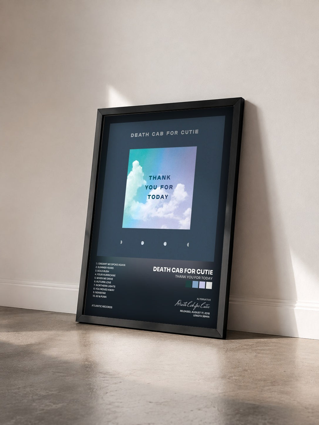 #noir Tableau de l'album Thank You for Today de Death Cab for Cutie vu de trois quarts, cadre noir