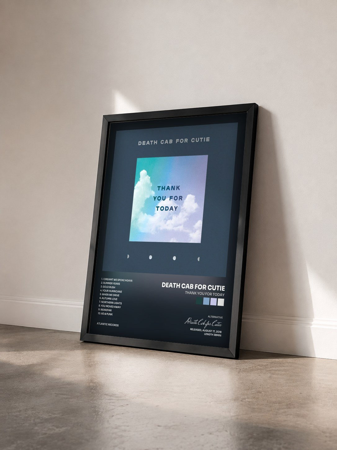 #noir Tableau de l'album Thank You for Today de Death Cab for Cutie vu de trois quarts, cadre noir