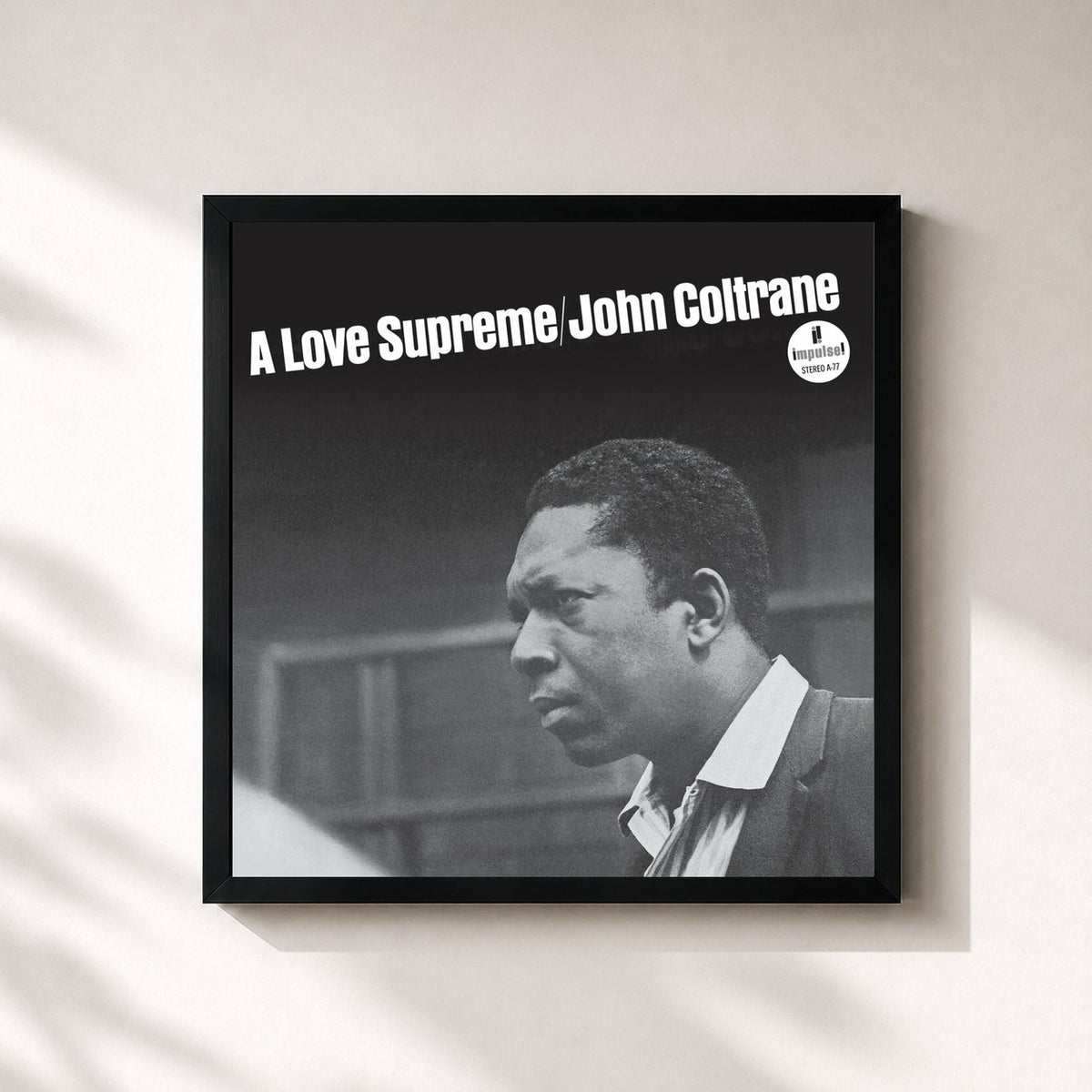 #noir Tableau carré de l'album A Love Supreme de John Coltrane, cadre noir 32x32 cm