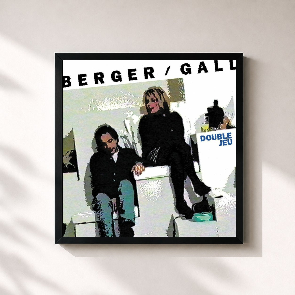#noir Tableau carré de l'album Double jeu (Remasterisé en 2002) de Michel Berger, cadre noir 32x32 cm