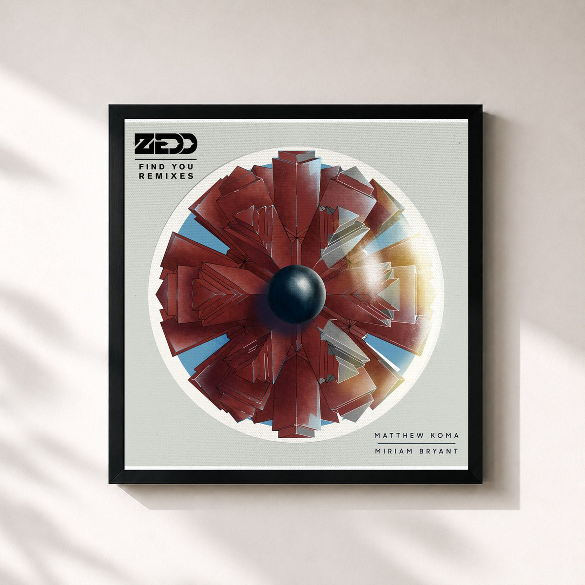 #noir Tableau carré de l'album Find You (Remixes) de ZEDD, cadre noir 32x32 cm