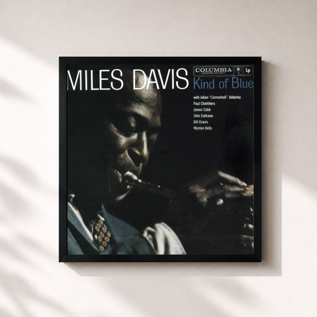 #noir Tableau carré de l'album Kind Of Blue de Miles Davis, cadre noir 32x32 cm