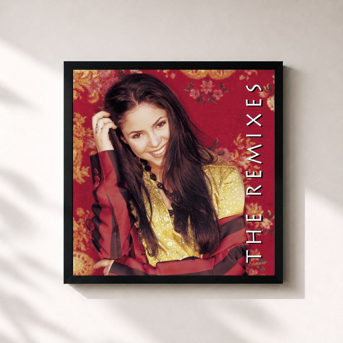 #noir Tableau carré de l'album The Remixes de Shakira, cadre noir 32x32 cm