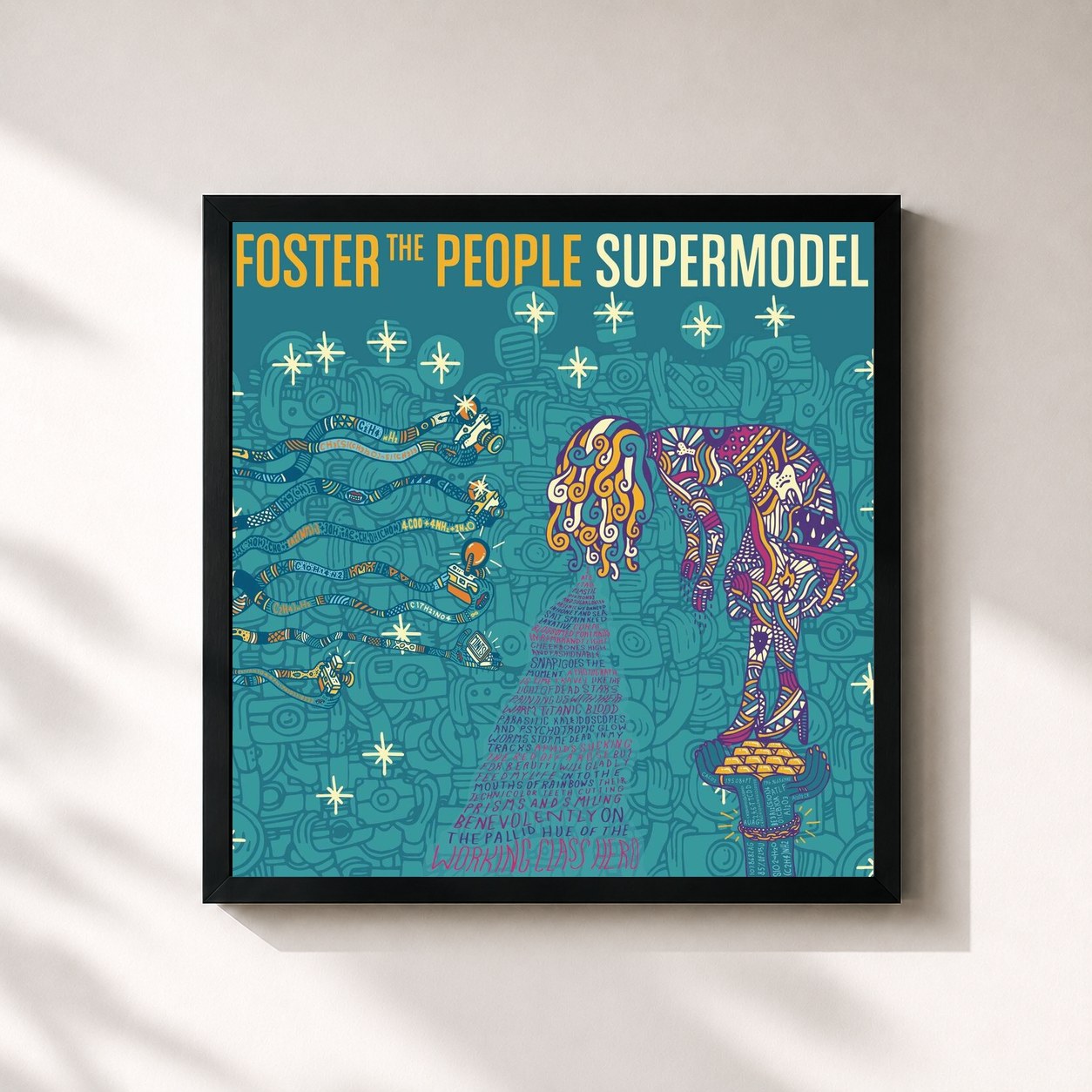 #noir Supermodel by Foster the People as a square framed art print, black 32x32 cm frame