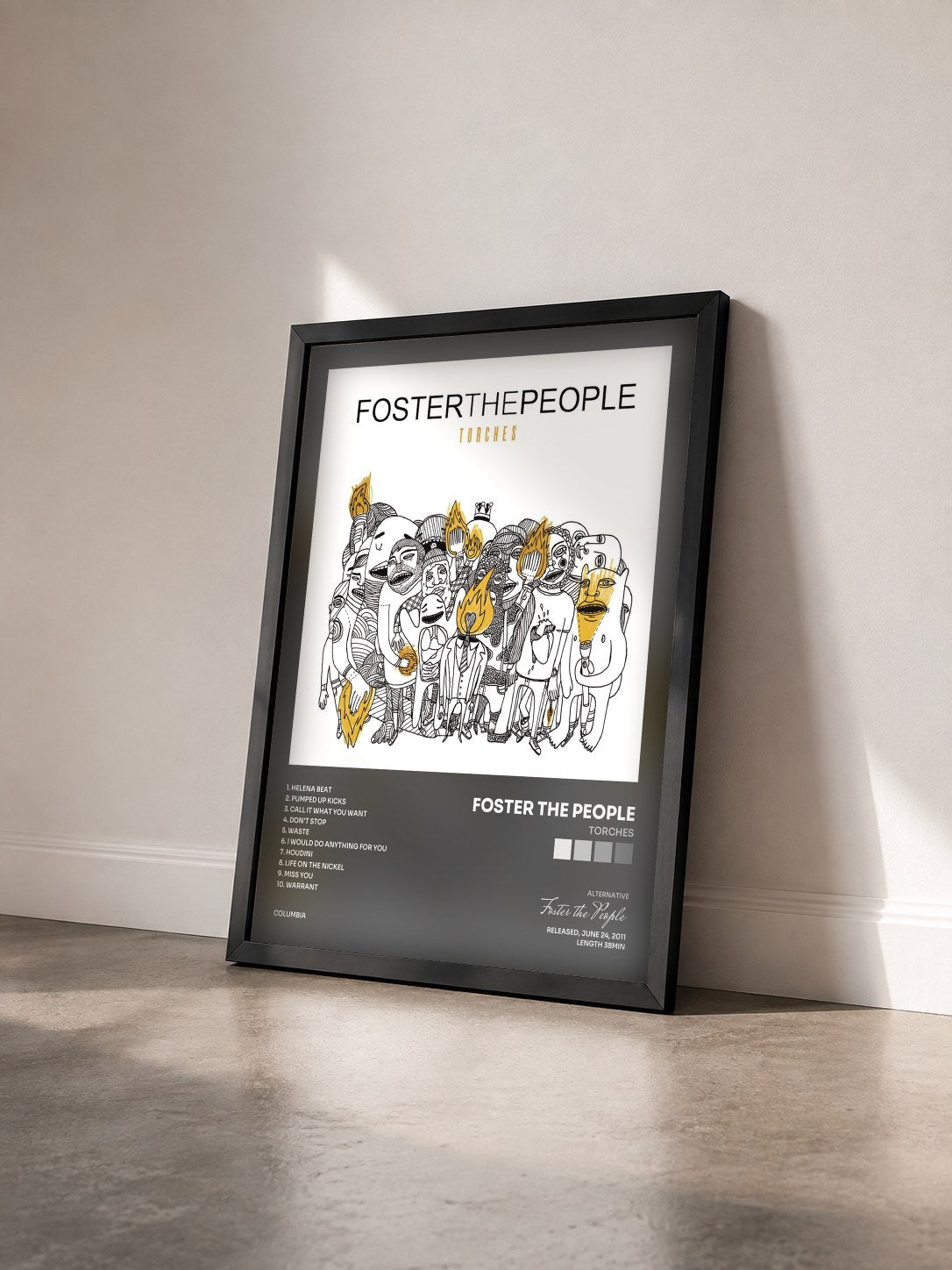 #noir Torches by Foster the People as a framed art print seen at an angle, black frame