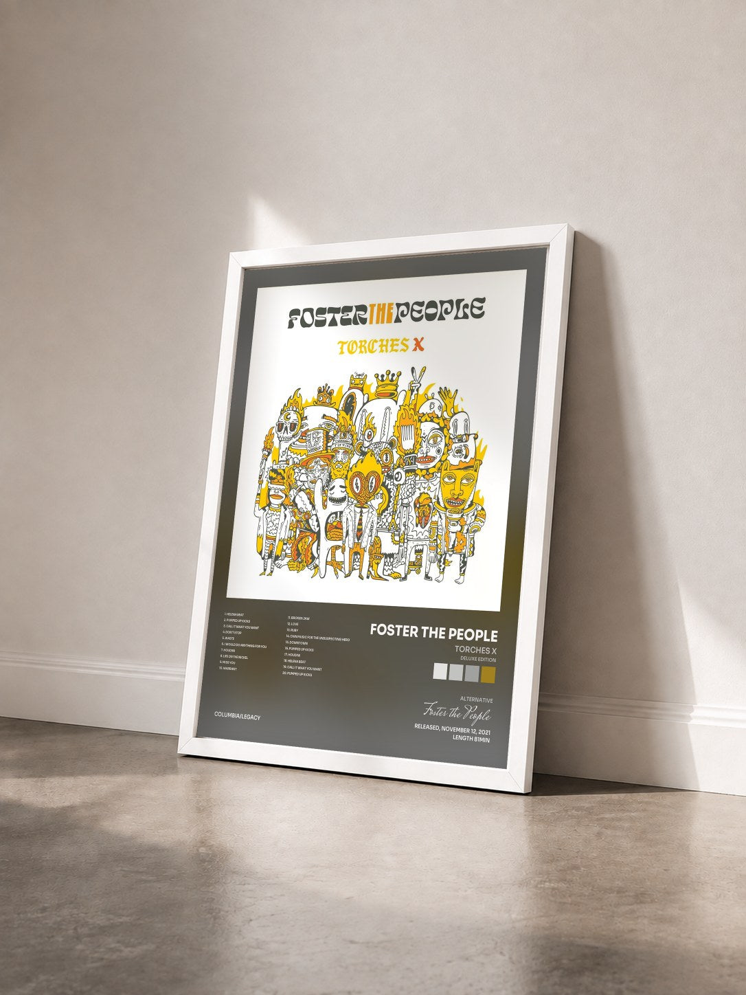 #blanc Torches X (Deluxe Edition) by Foster the People as a framed art print seen at an angle, white frame