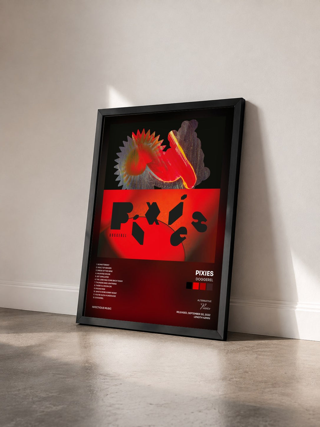 #noir Tableau de l'album Doggerel de Pixies vu de trois quarts, cadre noir