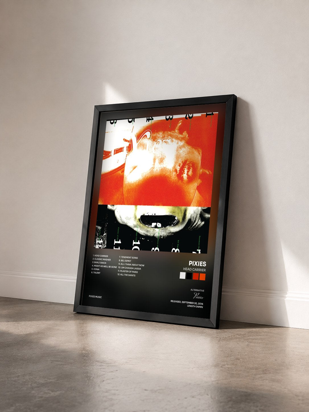 #noir Tableau de l'album Head Carrier de Pixies vu de trois quarts, cadre noir