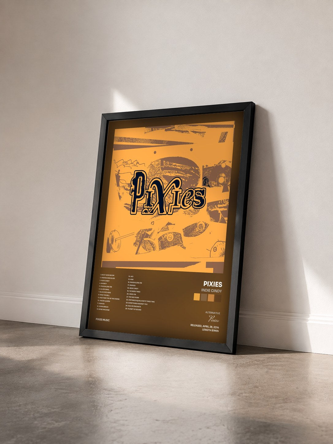 #noir Tableau de l'album Indie Cindy de Pixies vu de trois quarts, cadre noir