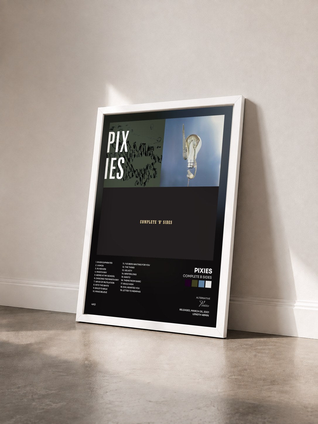 #blanc Tableau de l'album Complete B Sides de Pixies vu de trois quarts, cadre blanc