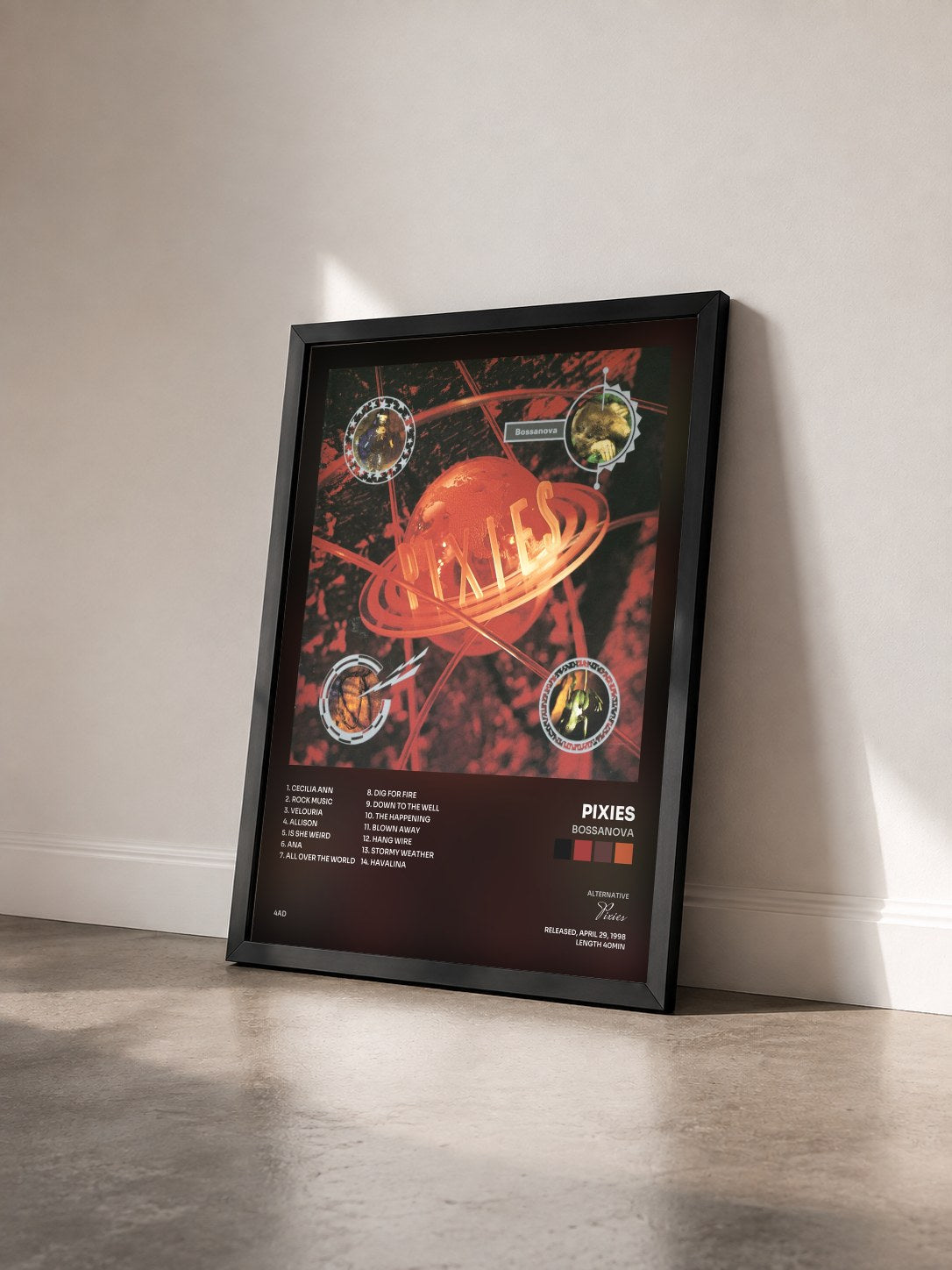 #noir Tableau de l'album Bossanova de Pixies vu de trois quarts, cadre noir