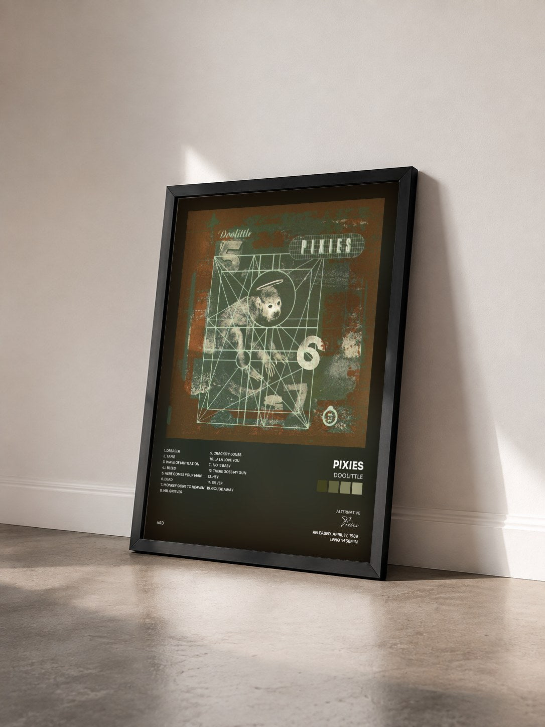 #noir Tableau de l'album Doolittle de Pixies vu de trois quarts, cadre noir