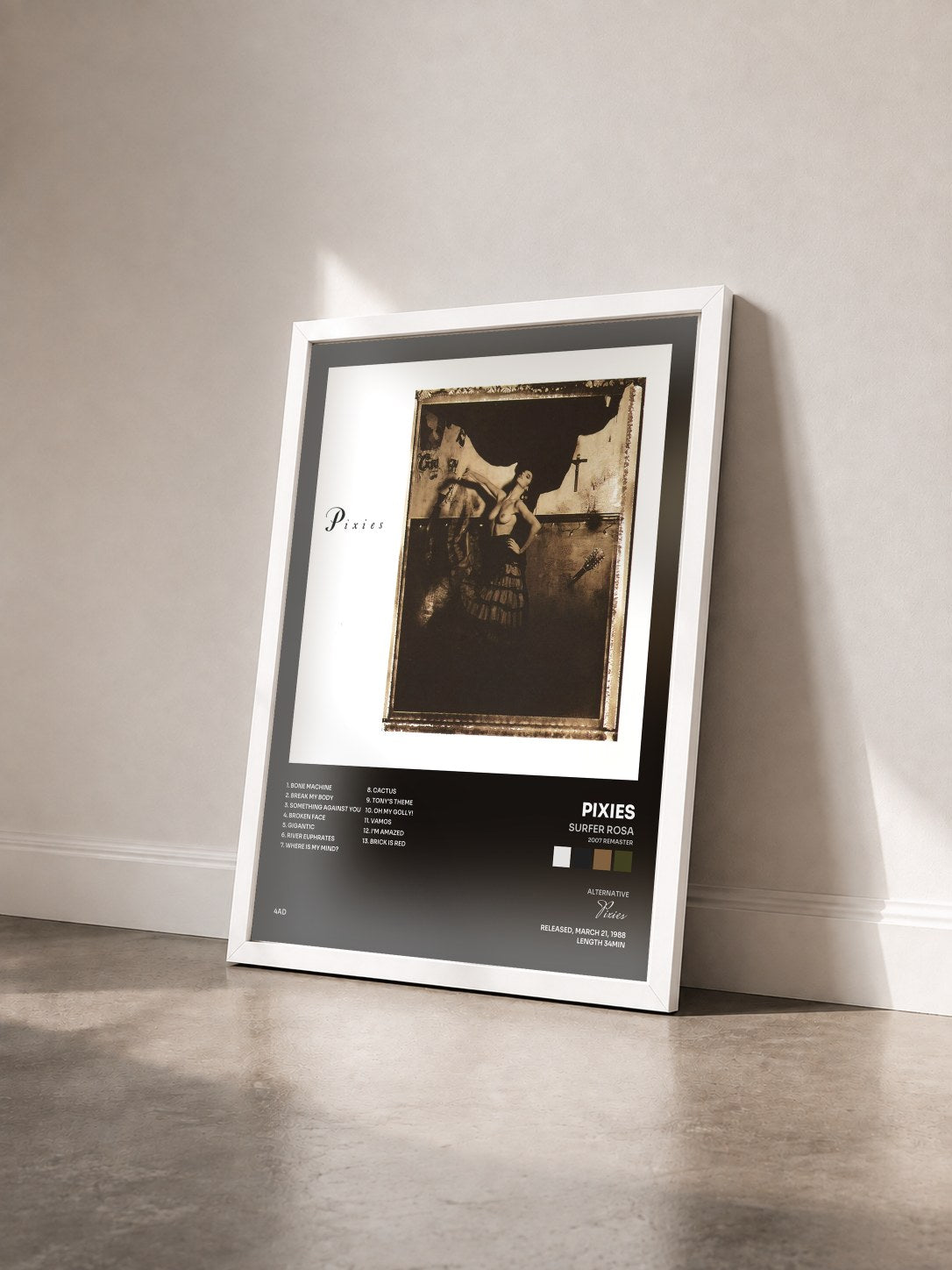#blanc Tableau de l'album Surfer Rosa (2007 Remaster) de Pixies vu de trois quarts, cadre blanc