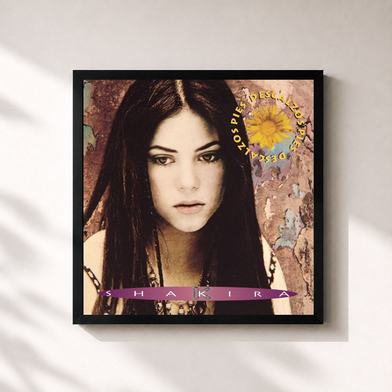 #noir Tableau carré de l'album Pies Descalzos de Shakira, cadre noir 32x32 cm
