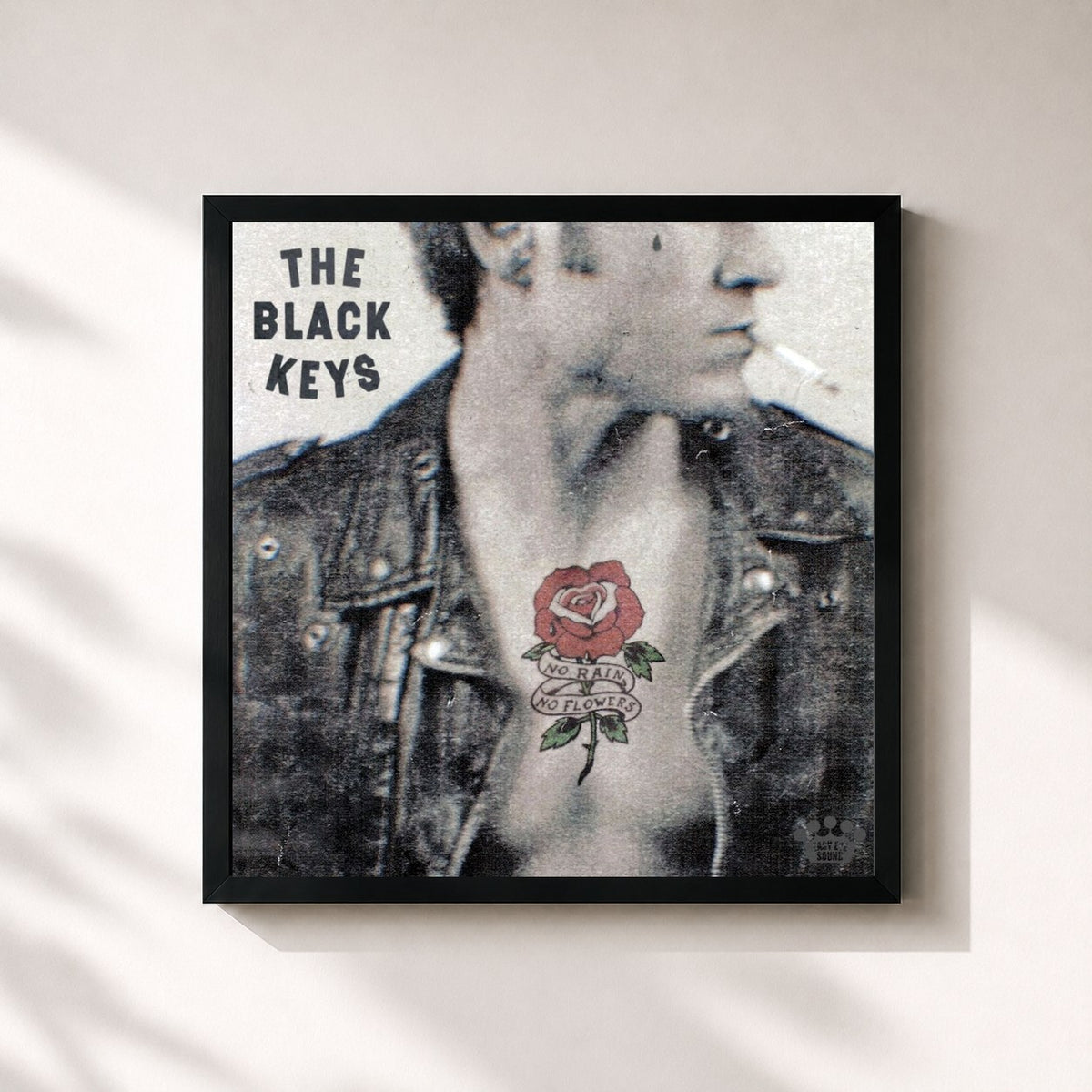 #noir Tableau carré de l'album No Rain, No Flowers de The Black Keys, cadre noir 32x32 cm