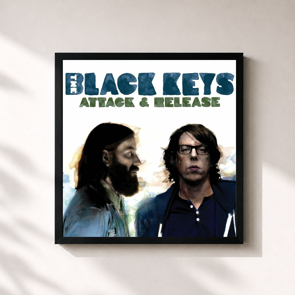 #noir Tableau carré de l'album Attack & Release de The Black Keys, cadre noir 32x32 cm