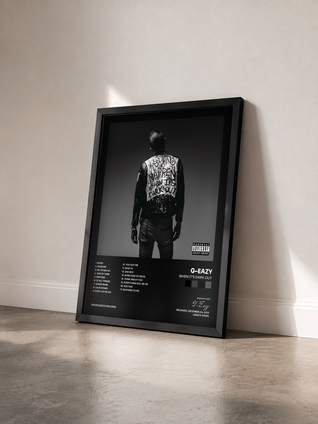 #noir When It's Dark Out de G-Eazy en lámina enmarcada vista de tres cuartos, marco negro