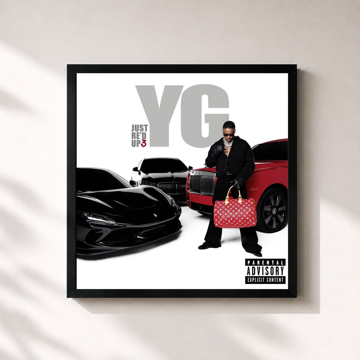#noir Tableau carré de l'album JUST RE'D UP 3 de YG, cadre noir 32x32 cm