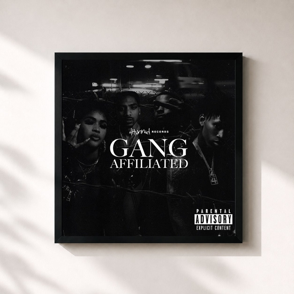 #noir Tableau carré de l'album 4hunnid Presents: Gang Affiliated de YG, cadre noir 32x32 cm