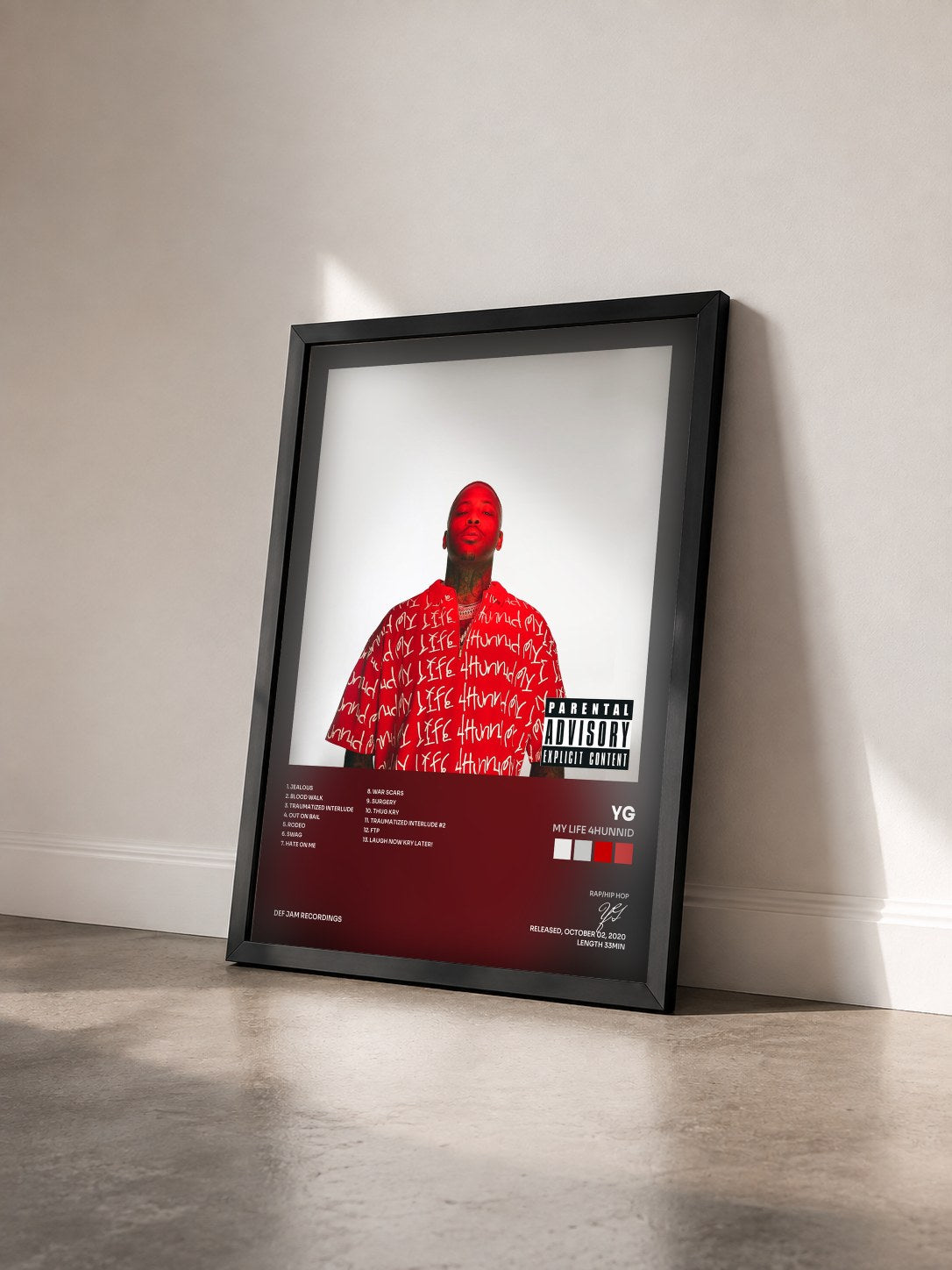 #noir Tableau de l'album My Life 4Hunnid de YG vu de trois quarts, cadre noir