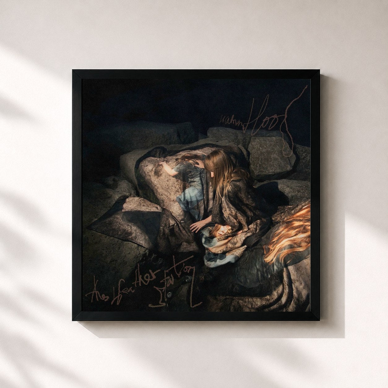#noir Tableau carré de l'album Humanhood de The Weather Station, cadre noir 32x32 cm
