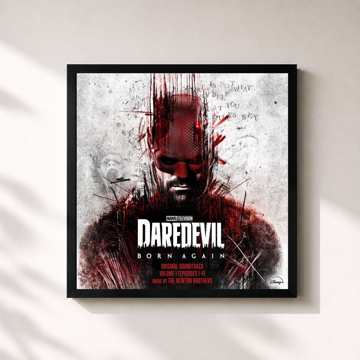 #noir Tableau carré de l'album Marvel's Daredevil: Born Again - Vol. 1 (Episodes 1-4) (Original Soundtrack) de The Newton Brothers, cadre noir 32x32 cm