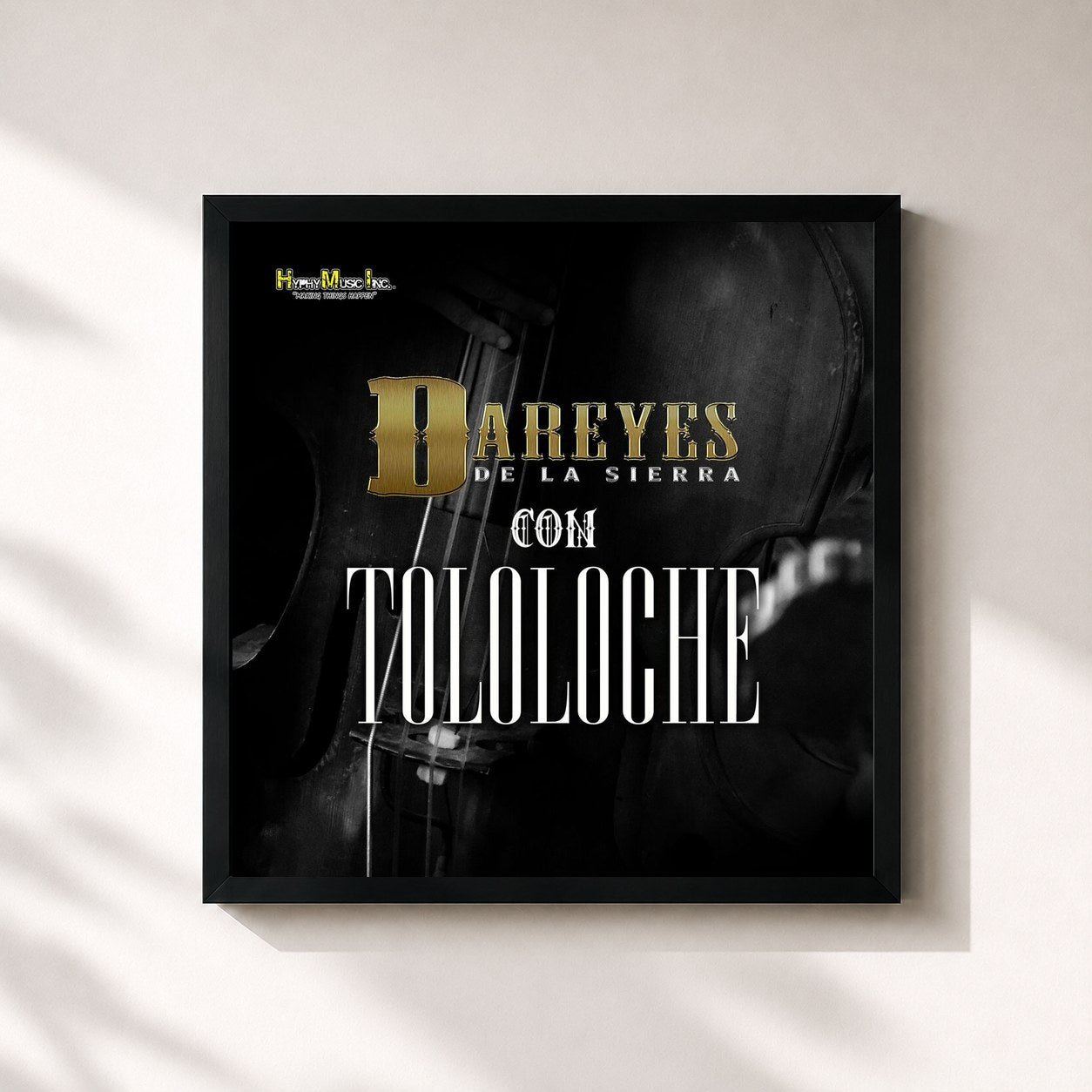 #noir Tableau carré de l'album Con Tololoche de Los Dareyes De La Sierra, cadre noir 32x32 cm