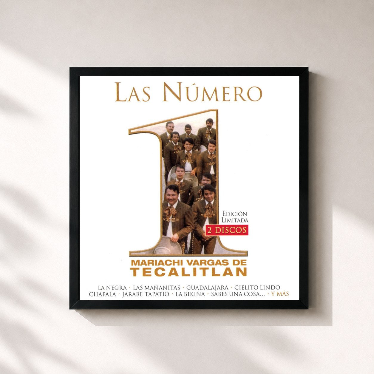 #noir Tableau carré de l'album Las Numero 1 Del Mariachi Vargas De Tecalitlan de Mariachi Vargas De Tecalitlan, cadre noir 32x32 cm