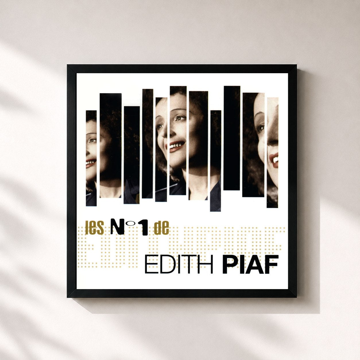#noir Tableau carré de l'album Les N°1 de Edith Piaf, cadre noir 32x32 cm