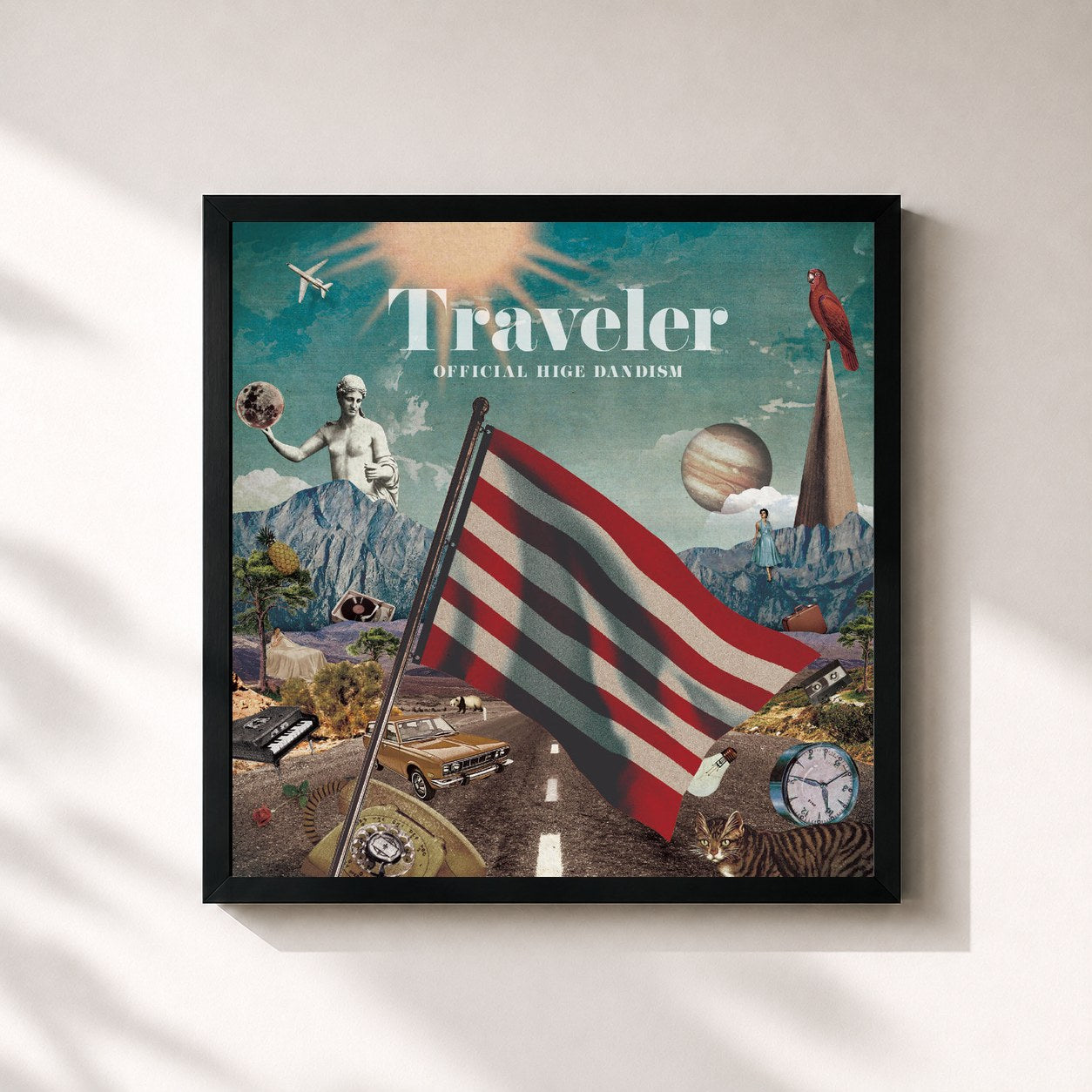 #noir Tableau carré de l'album Traveler de OFFICIAL HIGE DANDISM, cadre noir 32x32 cm