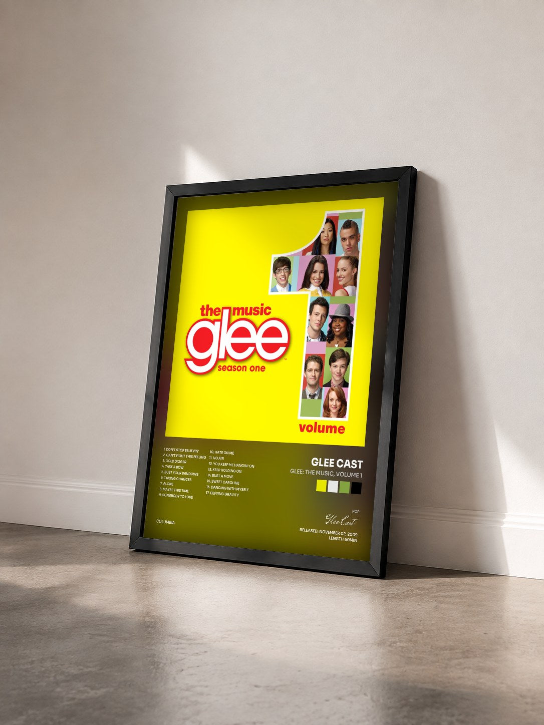 #noir Glee: The Music, Volume 1 de Glee Cast en lámina enmarcada vista de tres cuartos, marco negro