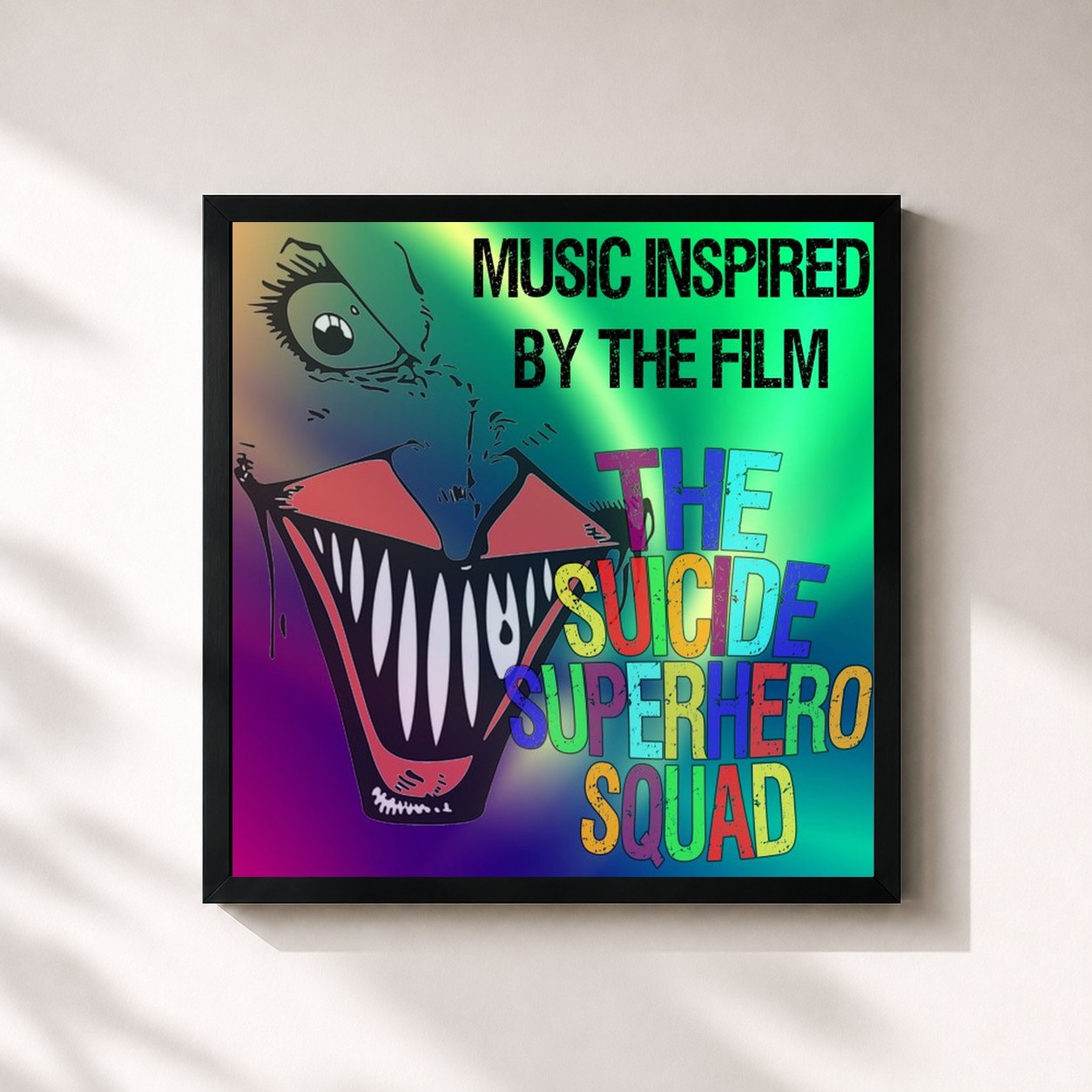 #noir Tableau carré de l'album Music Inspired by the Film- The Suicide Superhero Squad de Fandom, cadre noir 32x32 cm