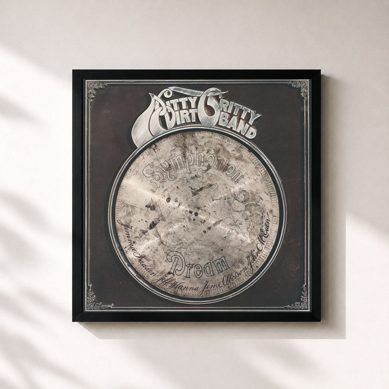 #noir Tableau carré de l'album Symphonion Dream de Nitty Gritty Dirt Band, cadre noir 32x32 cm