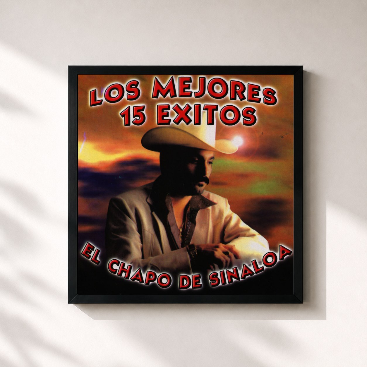 #noir Tableau carré de l'album Los Mejores 15 Exitos de El Chapo De Sinaloa, cadre noir 32x32 cm