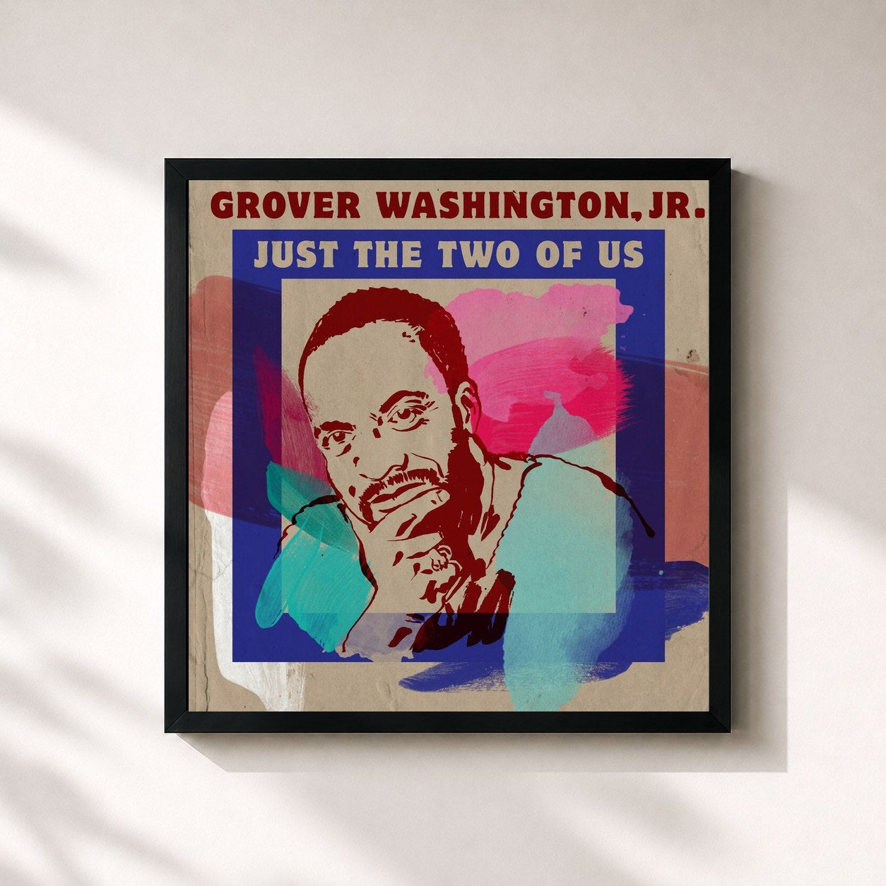 #noir Tableau carré de l'album Just the Two of Us de Grover Washington, Jr., cadre noir 32x32 cm
