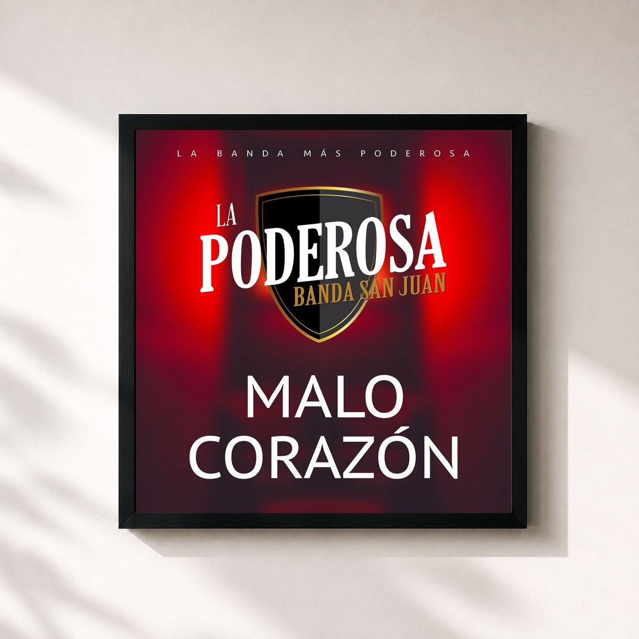 #noir Tableau carré de l'album Malo Corazón de La Poderosa Banda San Juan, cadre noir 32x32 cm