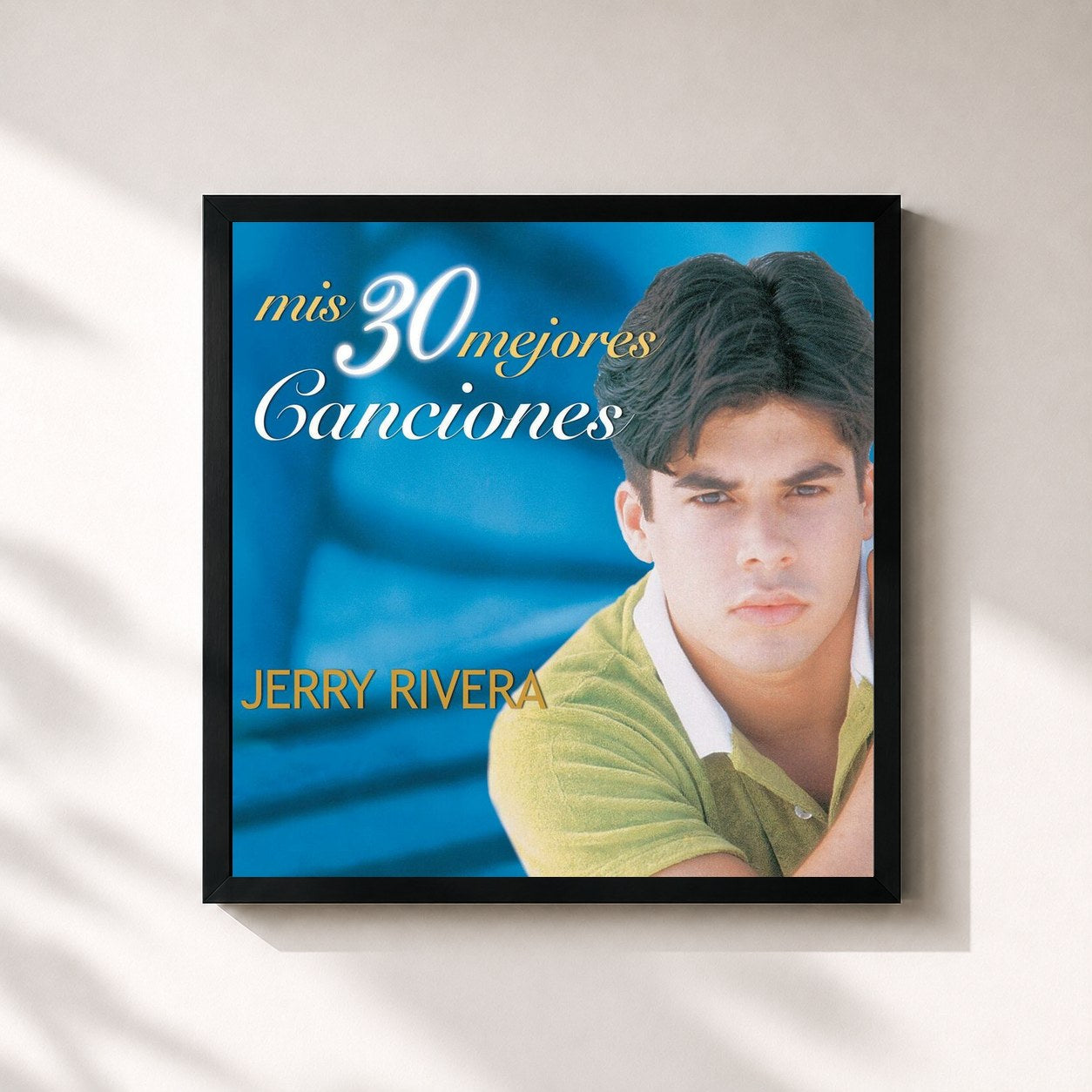 #noir Tableau carré de l'album Mis 30 Mejores Canciones de Jerry Rivera, cadre noir 32x32 cm