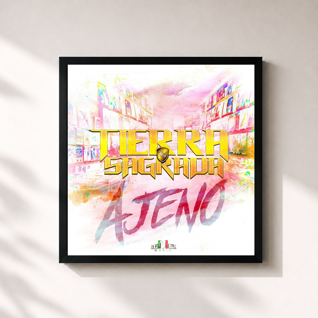 #noir Tableau carré de l'album Ajeno de Banda Tierra Sagrada, cadre noir 32x32 cm