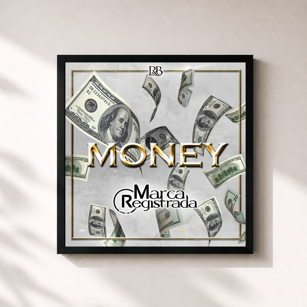 #noir Tableau carré de l'album Money de Grupo Marca Registrada, cadre noir 32x32 cm